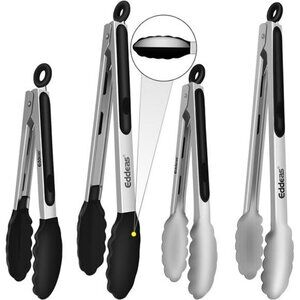 Stainless Steel Locking Tongs Set Silicone Tip Nonstick Heat Resistant 4 Pack